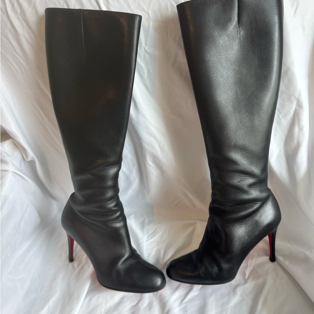 Christian Louboutin Black Leather Over-the-Knee Boots with Red Soles